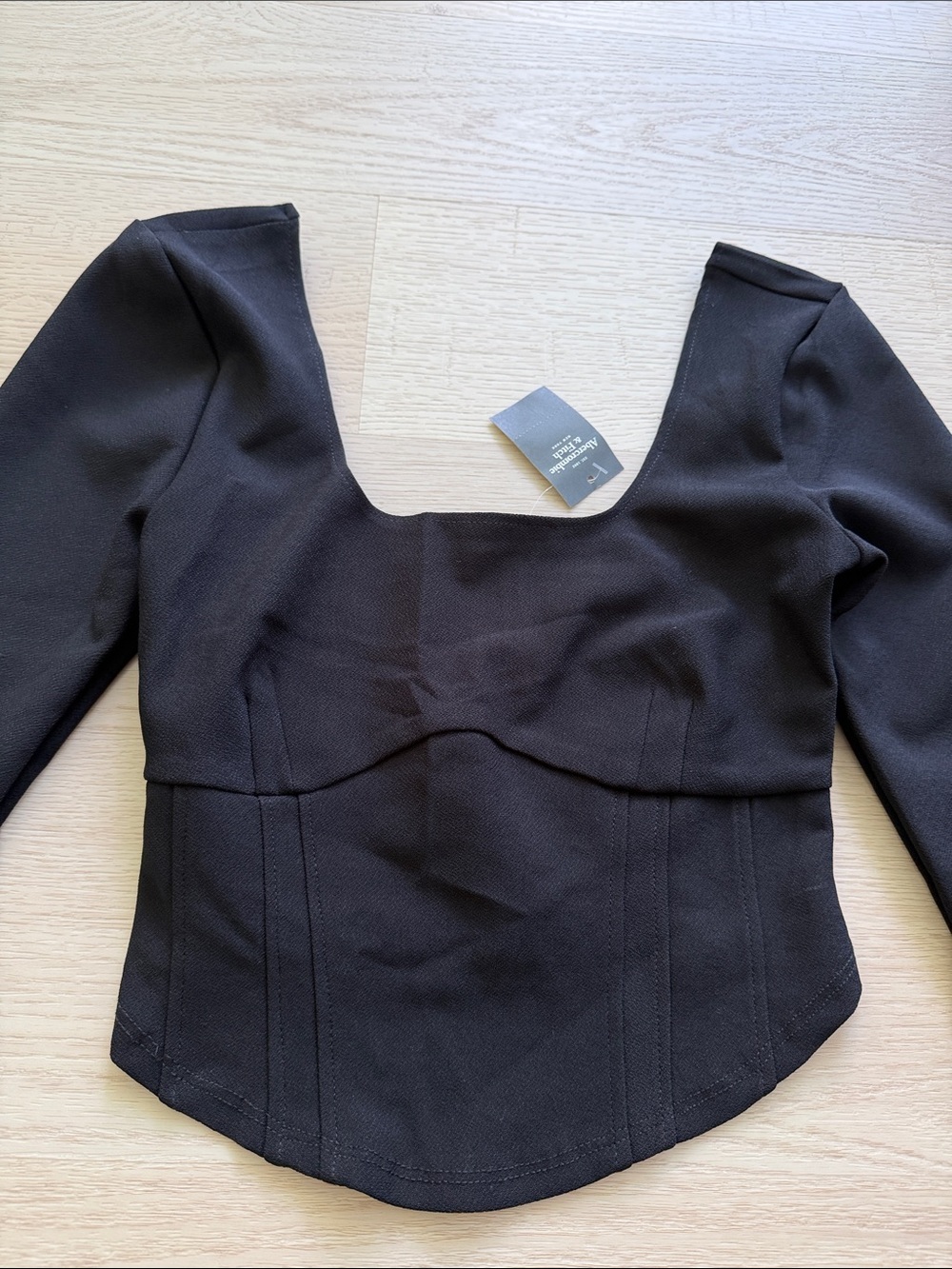 NWT Abercrombie Black Long-Sleeve Corset Crop Top Size XS